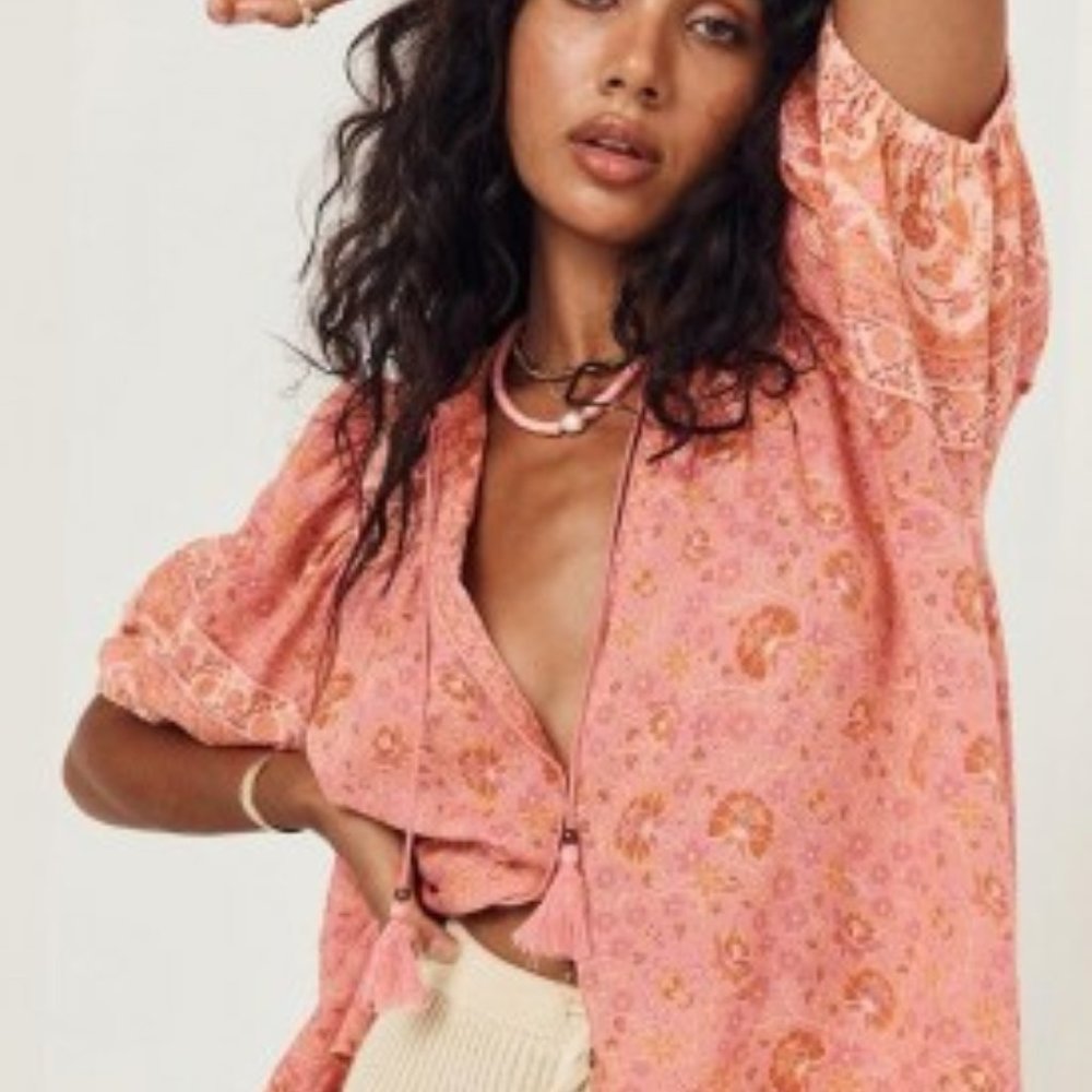 **NWT** SPELL Sundown Short Sleeve Blouse - Apricot